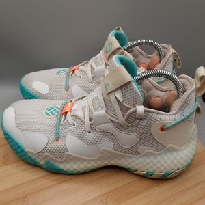 Adidas Shoes Men 8.5 James Harden Vol 6 Basketball Cream Teal Orange GW9031 Flaw